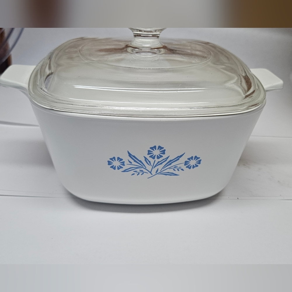 Corningware White Casserole with Blue Accents